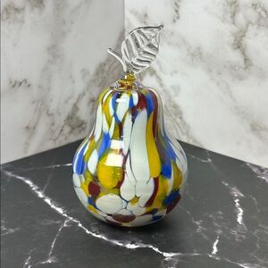 Hand-Blown Art Glass Pear • Multicolour Murano-Style Figurine • Vintage Decor